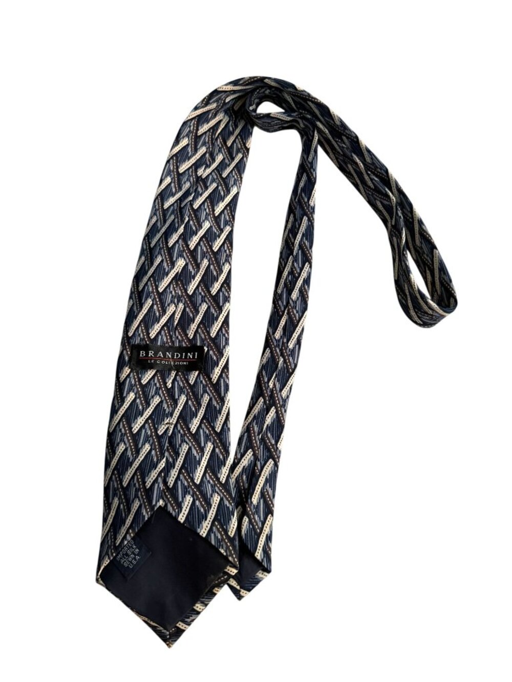 BRANDINI Mens Vintage Blue Patterned Italian Tie - Picture 3 of 5